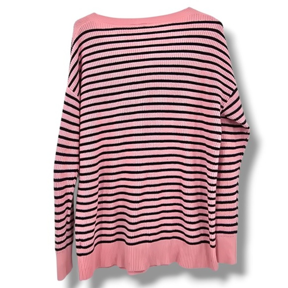 GAP Women's Pink Striped V-Neck Sweater‎ Size Large Long Sleeve Knit Top - Picture 2 of 9